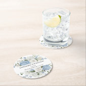 Blue and White Hydrangeas and Roses Floral Wedding ラウンドペーパーコースター (インサイチュ)