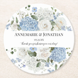 Blue and White Hydrangeas and Roses Floral Wedding ラウンドペーパーコースター