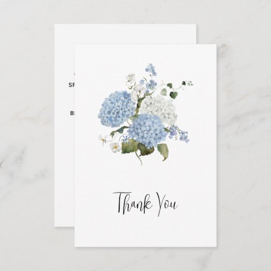 Blue and White Hydrangeas Floral Wedding Thank You サンキューカード (正面/裏面)