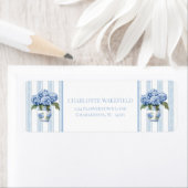 Blue and White Hydrangeas on Stripes Monogram ラベル (インサイチュ)
