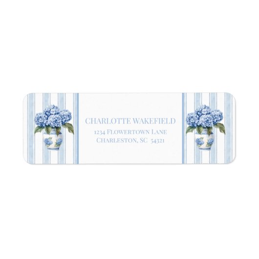 Blue and White Hydrangeas on Stripes Monogram ラベル (正面)