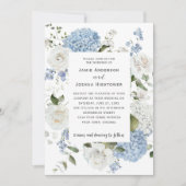 Blue and White Hydrangeas, White Roses Floral  招待状 (正面)