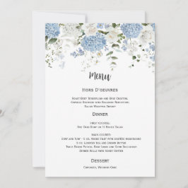 Blue and White Hydrangeas White Roses Wedding Menu 招待状