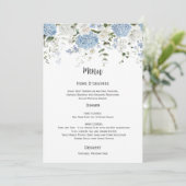 Blue and White Hydrangeas White Roses Wedding Menu 招待状 (スタンド正面)