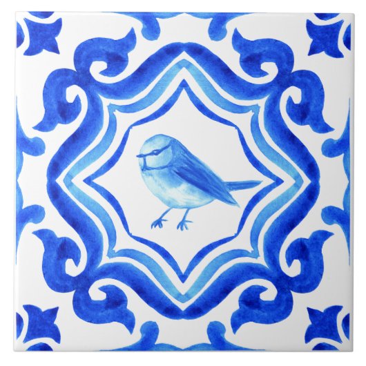 Blue and white Italian Hand Painted Mediterranean  タイル (正面)