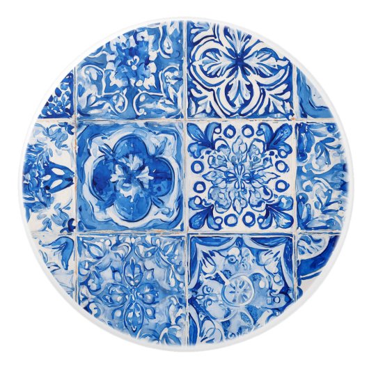 Blue and White Italian Tile セラミックノブ (正面)