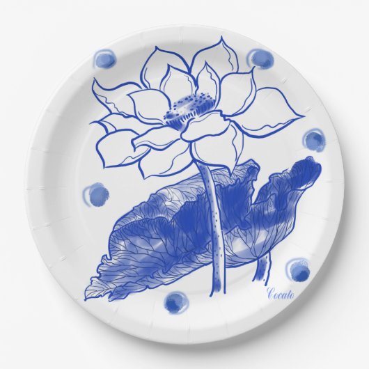 blue and white　Japanese traditional　plate 紙皿 大 (正面)