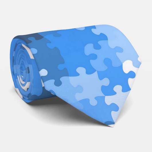 Blue and White Jigsaw Puzzle Pieces ネクタイ (ロール)