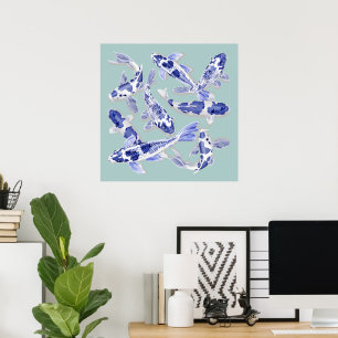 Blue and white koi ポスター