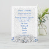 Blue and white lace wedding photo invitation 招待状 (スタンド正面)