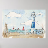 Blue and White Lighthouse ポスター (正面)