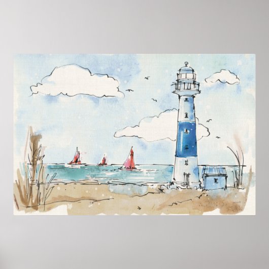 Blue and White Lighthouse ポスター (正面)