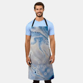 Blue and white liquid art エプロン (着用した状態)