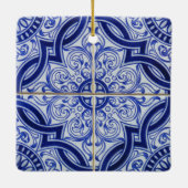 Blue and White Mediterranean Azulejo Tile Pattern セラミックオーナメント (裏面)