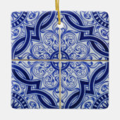 Blue and White Mediterranean Azulejo Tile Pattern セラミックオーナメント (正面)