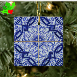 Blue and White Mediterranean Azulejo Tile Pattern セラミックオーナメント