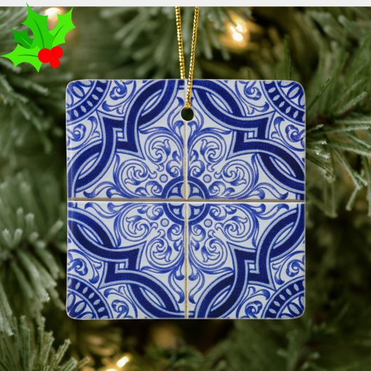Blue and White Mediterranean Azulejo Tile Pattern セラミックオーナメント