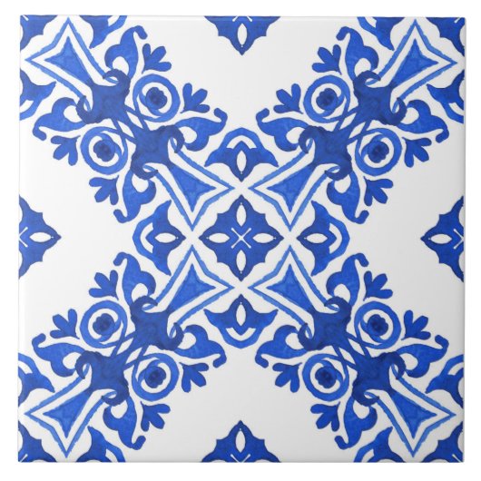 Blue and White Mediterranean Patterned タイル (正面)