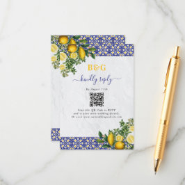 Blue and White Mediterranean Tile and Lemon Weddin エンクロージャーカード