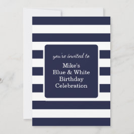 Blue and White Mens Birthday Party  招待状