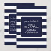Blue and White Mens Birthday Party  招待状 (正面/裏面)