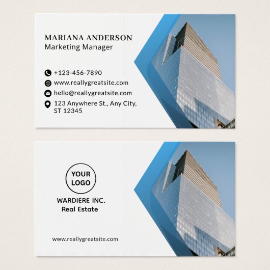 Blue and White Modern Corporate Business Card (正面&裏面)
