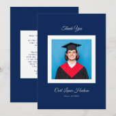 Blue and White Modern High School Photo Grad サンキューカード (正面/裏面)