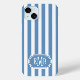 Blue and White Monogrammed Stripes iPhone 15 Miniケース