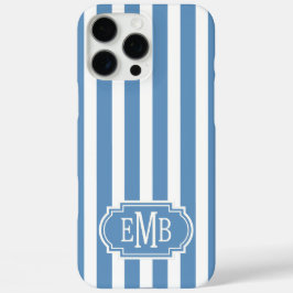 Blue and White Monogrammed Stripes iPhone 16 Pro Maxケース