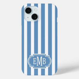 Blue and White Monogrammed Stripes iPhone 15ケース