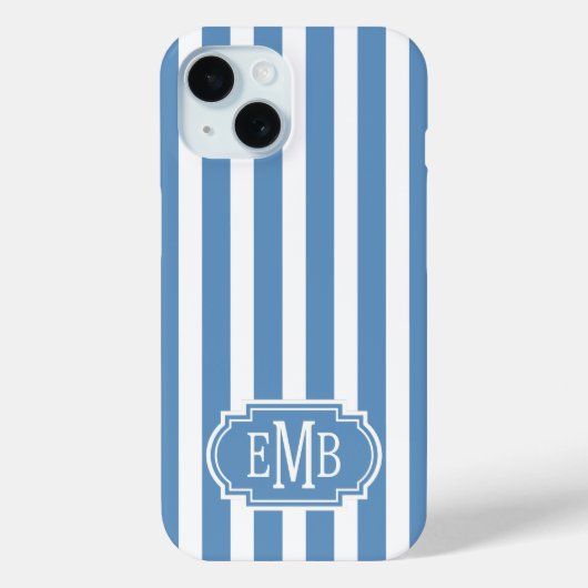 Blue and White Monogrammed Stripes Case-Mate iPhoneケース (裏面)