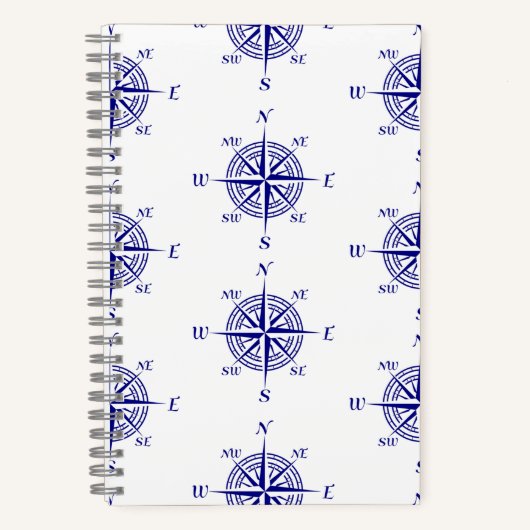 Blue and White Nautical Sailing Compass ノートブック (正面)