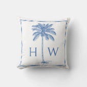 Blue and White Palm Palmetto Tree Monogram クッション (正面)