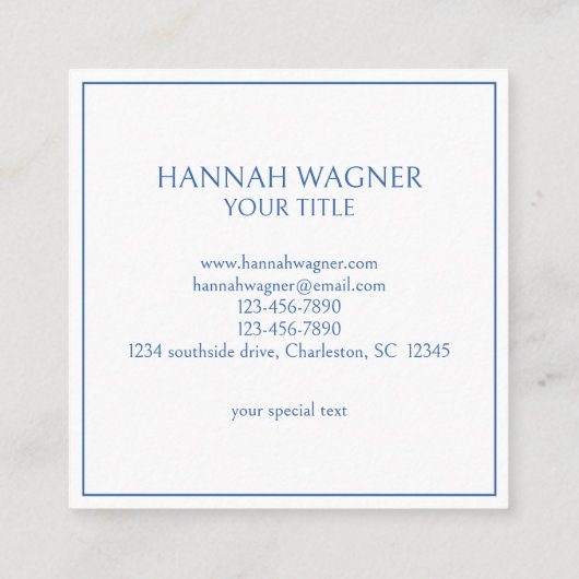 Blue and White Palm Palmetto Tree Monogram スクエア名刺 (裏面)