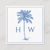 Blue and White Palm Palmetto Tree Monogram スクエア名刺 (正面)