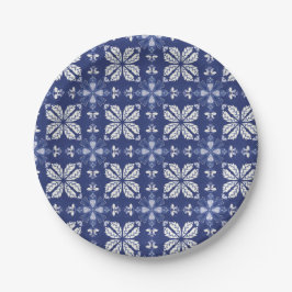Blue and white paper plate with intricate floral ペーパープレート