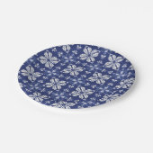 Blue and white paper plate with intricate floral ペーパープレート (アングル)