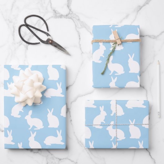 Blue And White Pattern Of Cute Bunnies Cute Easter ラッピングペーパーシート (正面)