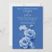 Blue and white peonies pretty wedding invitation 招待状 (正面)