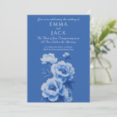 Blue and white peonies pretty wedding invitation 招待状 (スタンド正面)