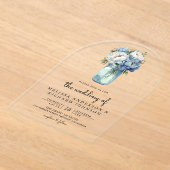 Blue and White Peony Mason Jar Wedding アクリル招待状 (レイダウン)