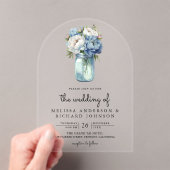 Blue and White Peony Mason Jar Wedding アクリル招待状 (インサイチュ (ポータブル))