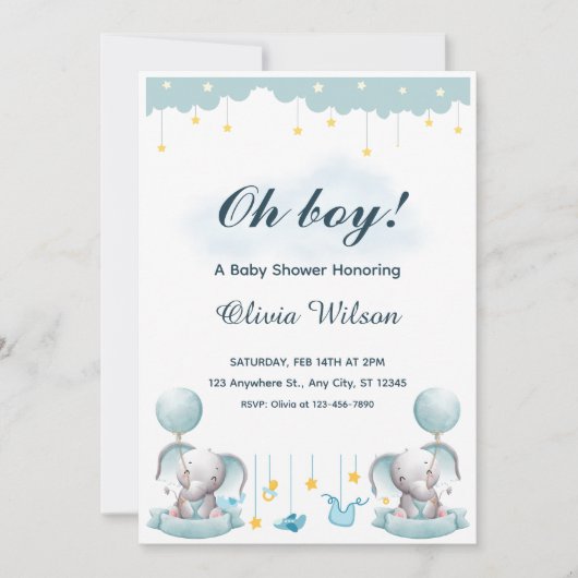 Blue and White Playful Baby Shower Invitation 招待状 (正面)