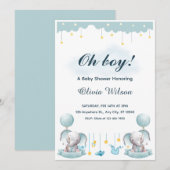 Blue and White Playful Baby Shower Invitation 招待状 (正面/裏面)