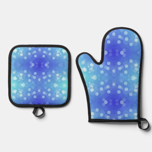 blue and white polka dot pattern on one side 鍋つかみ&鍋敷きセット (正面)