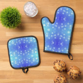 blue and white polka dot pattern on one side 鍋つかみ&鍋敷きセット (トップダウン)