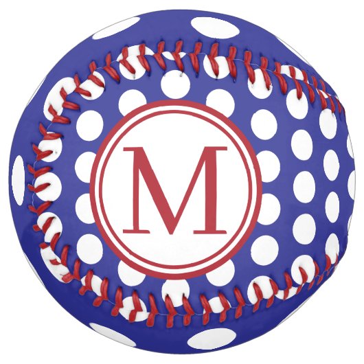 Blue and White Polka Dot With Red Monogram ソフトボール (正面左)