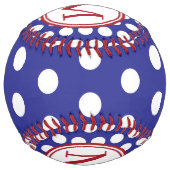 Blue and White Polka Dot With Red Monogram ソフトボール (裏面)