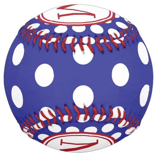 Blue and White Polka Dot With Red Monogram ソフトボール (裏面)