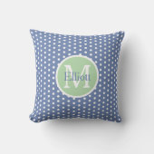 Blue and White Polka Dots With Green Monogram クッション (正面)